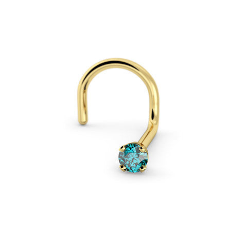 14 Karat Gold Tri Fire Opal Sparkle Prong Set L-Shaped Nose Ring-Blue Opal  - BM25.com